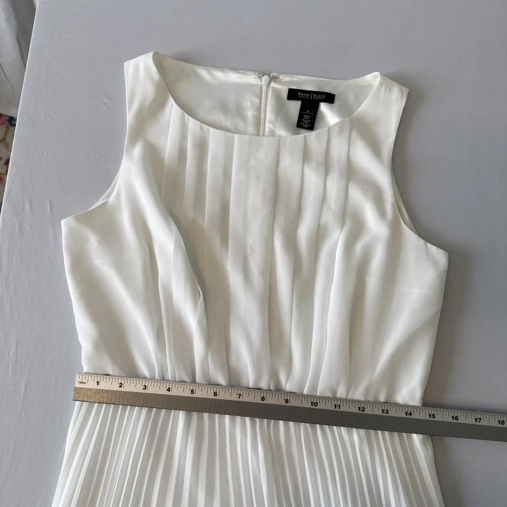 WHBM Old Money Coastal‎ White Pleated Chiffon Maxi Dress 10 Wedding Beach Chic